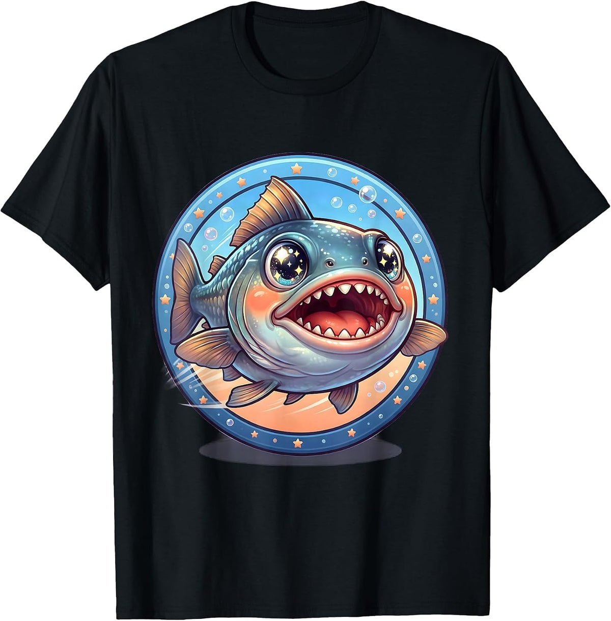 Men's Bite Me Barracuda Charging Teeth Gleaming T-Shirt - Black