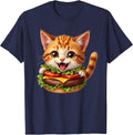 Funny Fast Food Cat Burger Lover Cute Cats Cheeseburger T-Shirt - Navy Blue