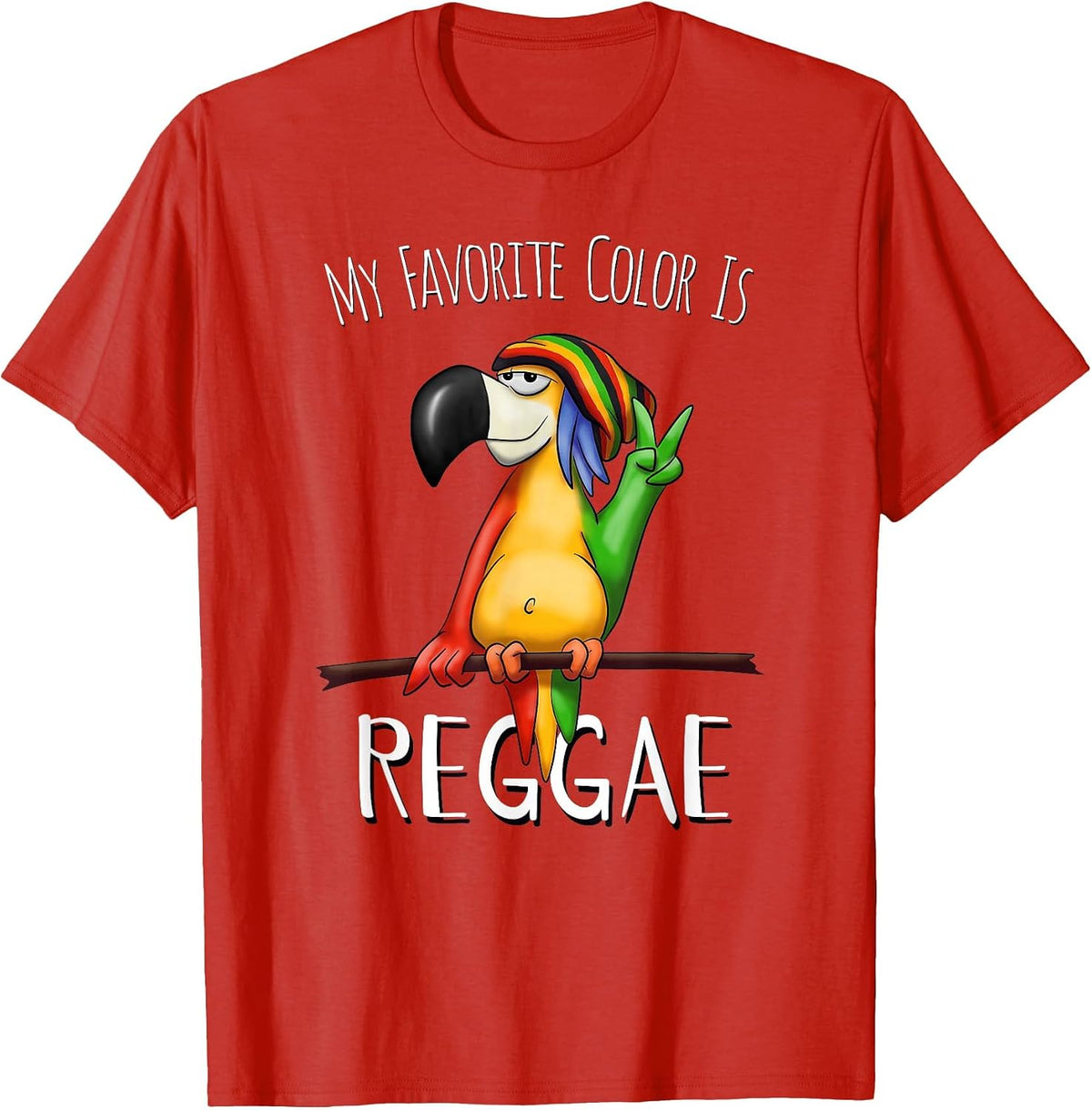 My Favorite Color is Reggae Funky Rasta Parrot T-Shirt - Red