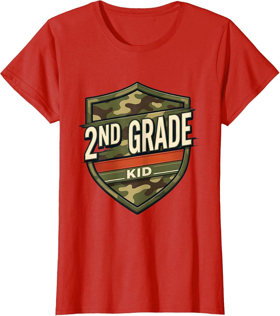 Women's 2nd Grade Kid Camo Back To School Boys Teacher T-Shirt - Red