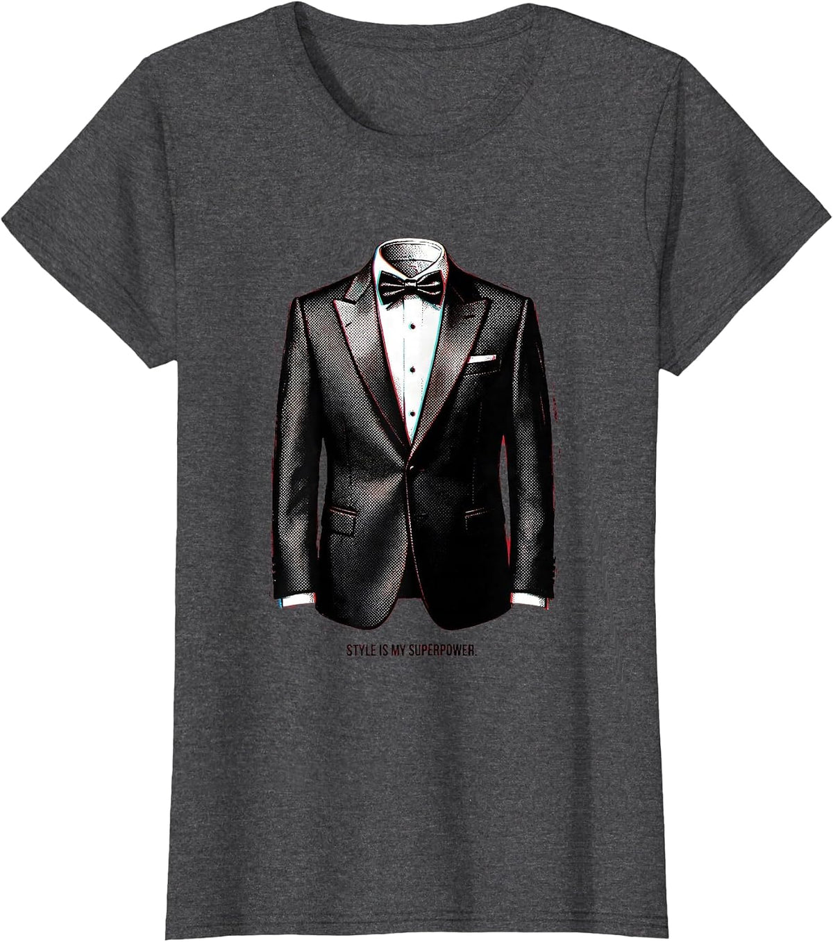 Women's Style Is My Superpower Tuxedo Design T-Shirt - Dark Heather Grey