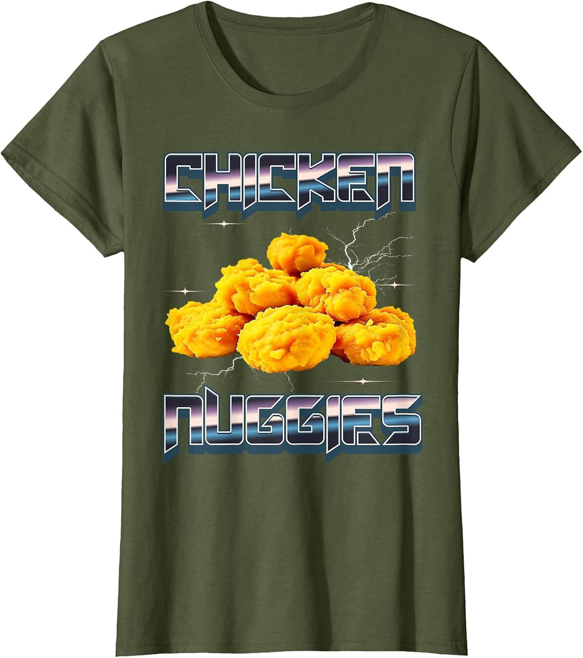 Chicken Nuggets Nuggies Meme Band T-Shirt - Olive Green