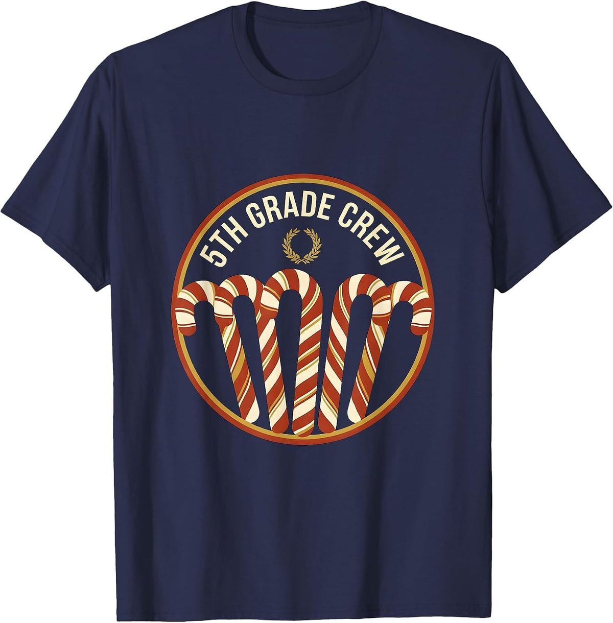 Men's 5th Grade Crew Retro Teacher Christmas Classroom Humor T-Shirt - Navy Blue