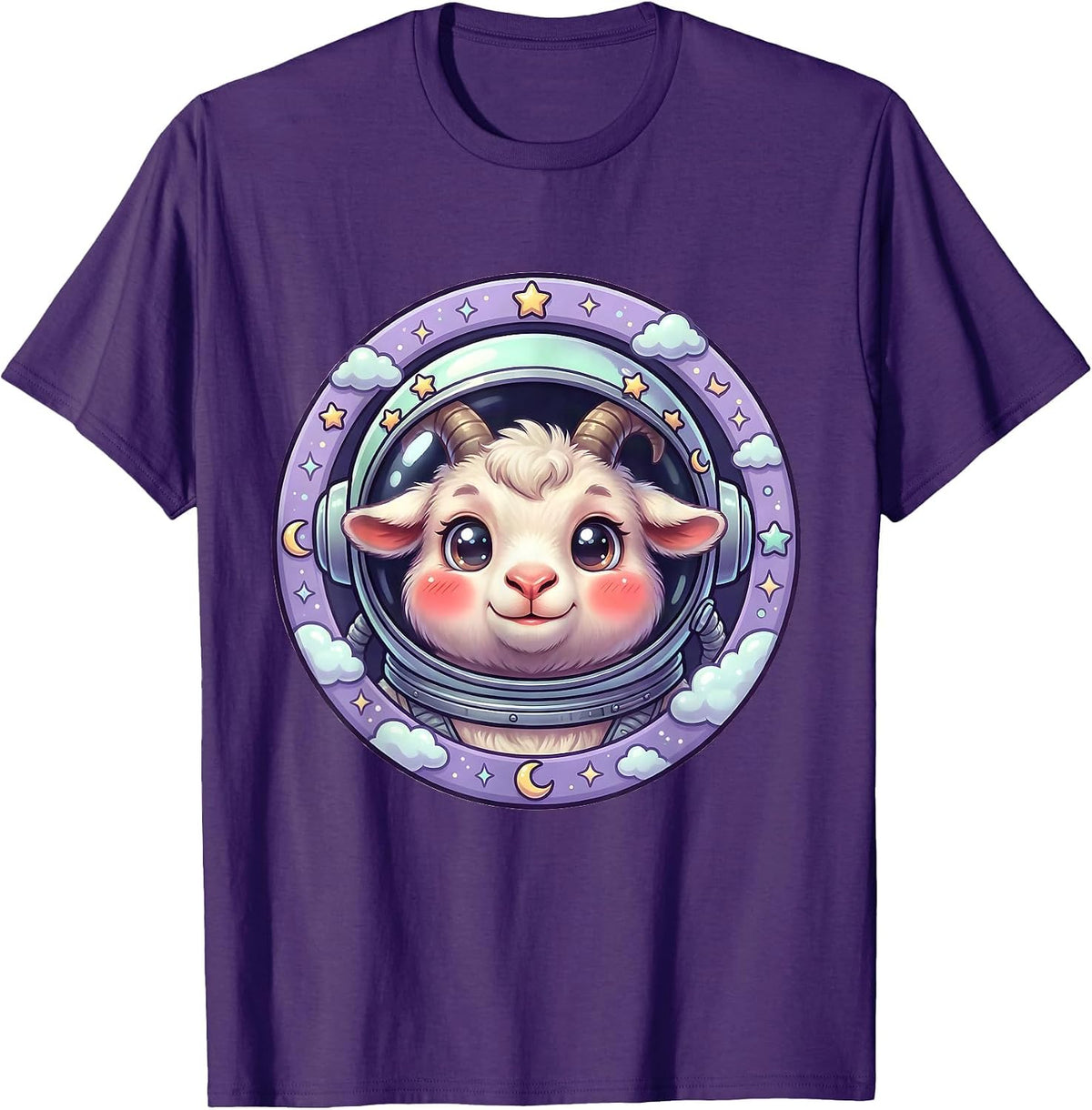 Goat Head Astronaut Helmet Space Explorer Tee T-Shirt - Purple