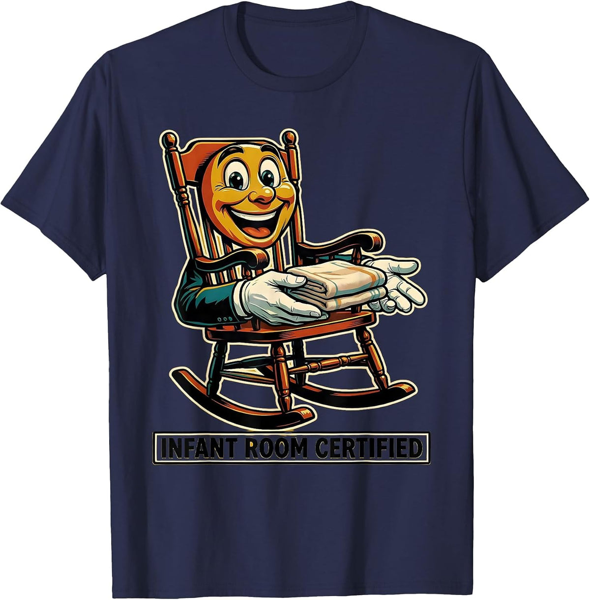 Men's Infant Room Certified Retro Daycare Provider Teacher Humor T-Shirt - Navy Blue