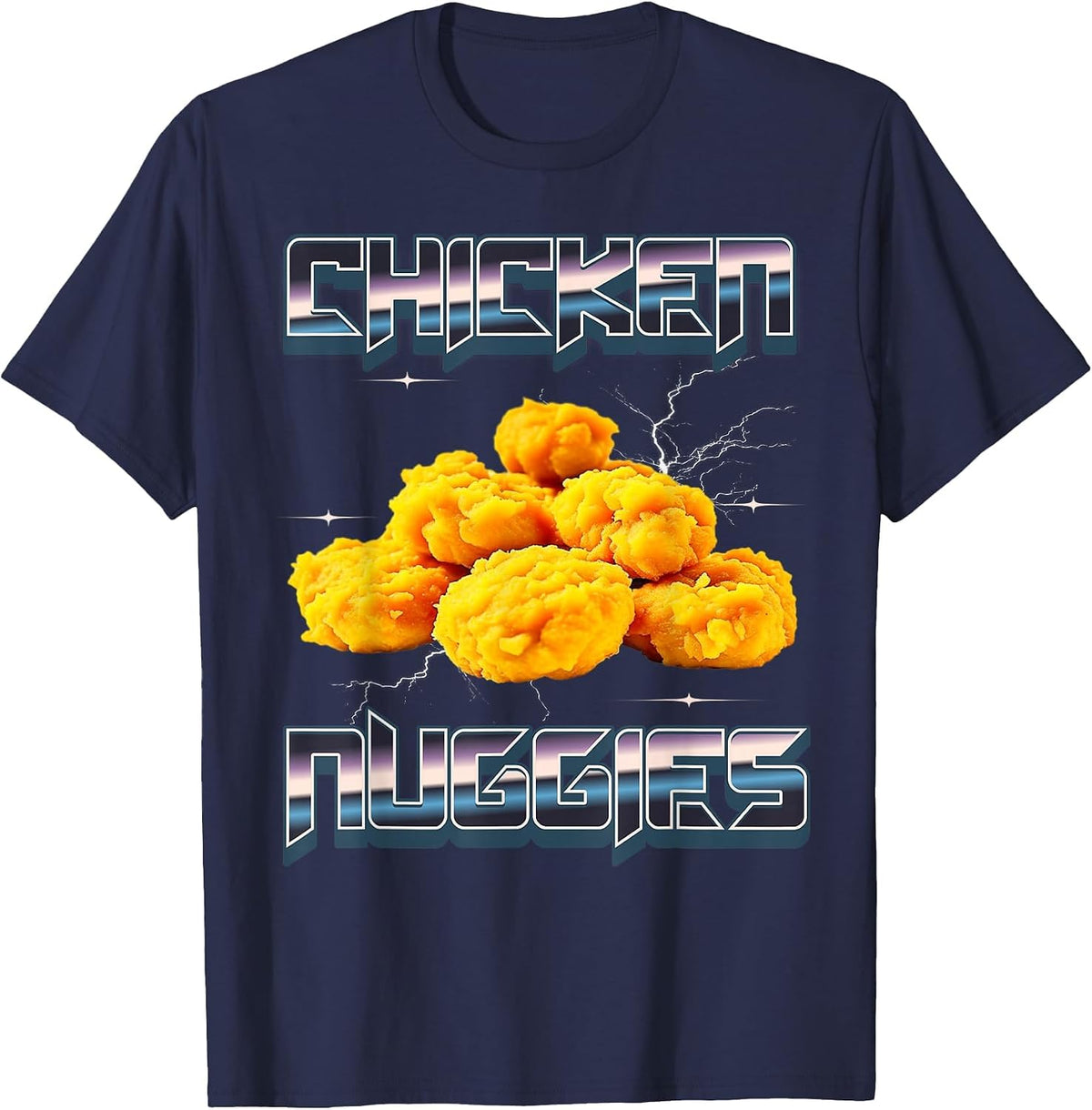 Chicken Nuggets Nuggies Meme Band T-Shirt - Navy Blue