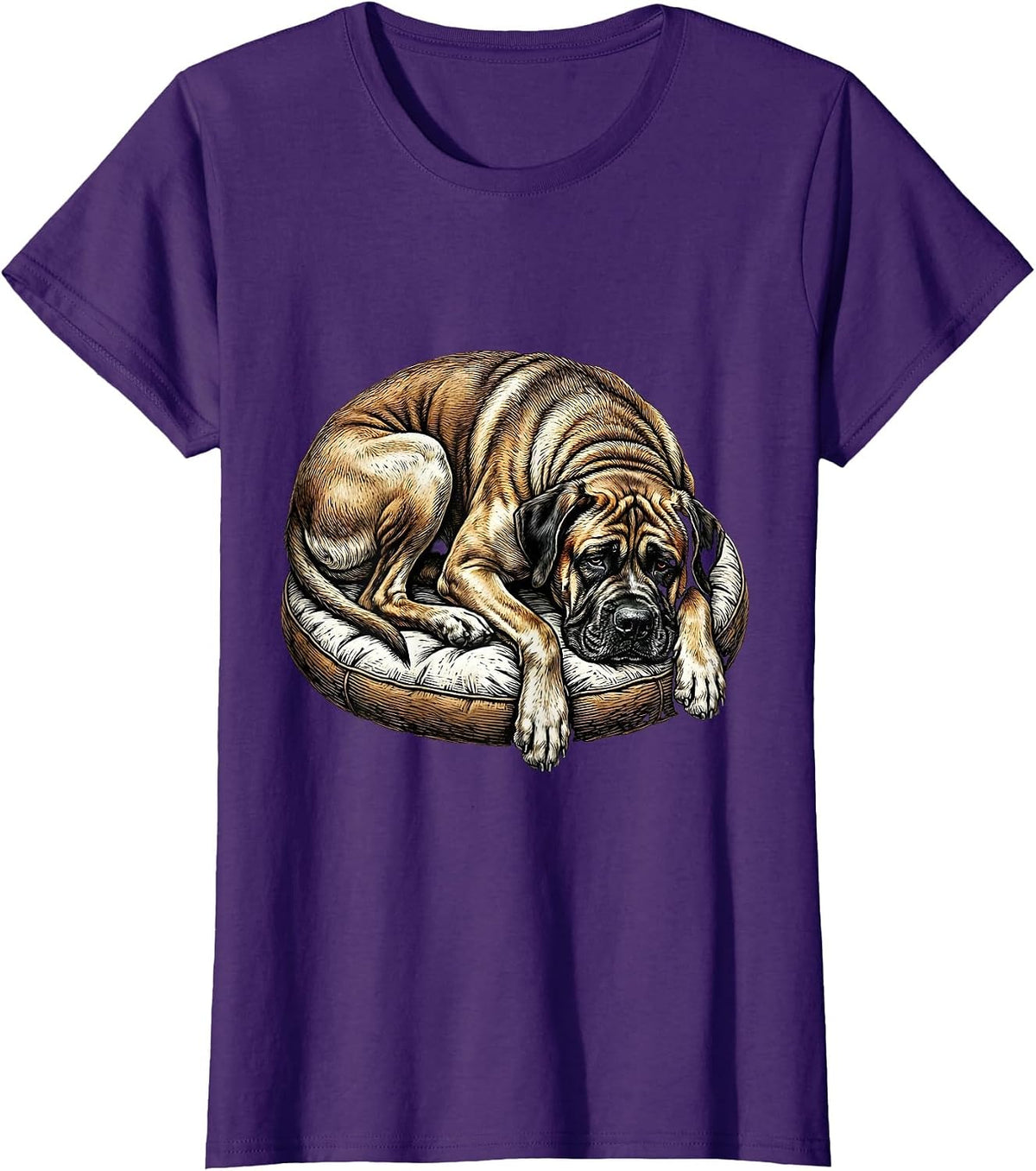 Women's Great Dane Tiny Bed Funny Dog Lover Graphic T-Shirt - Purple
