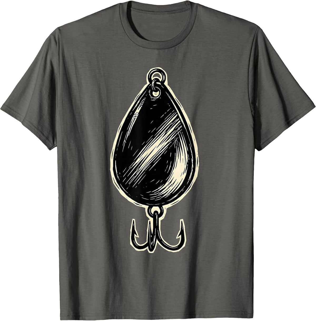 Men's Fishing Lure Treble Hook Graphic Tee T-Shirt - Asphalt Grey