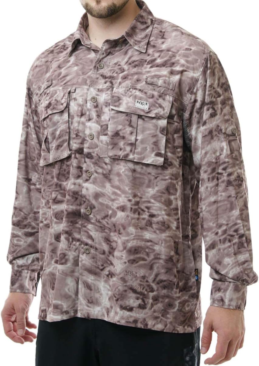 Aqua Design Long Sleeve Fly Fishing Shirt - Mens Camo Saltwater Vented Shirts - Pacific Sand
