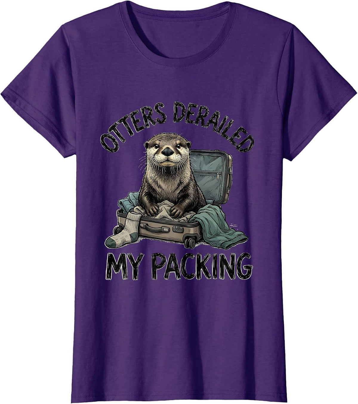 Women's Otters Derailed My Packing Funny Otter Lover Gift Novelty T-Shirt - Purple