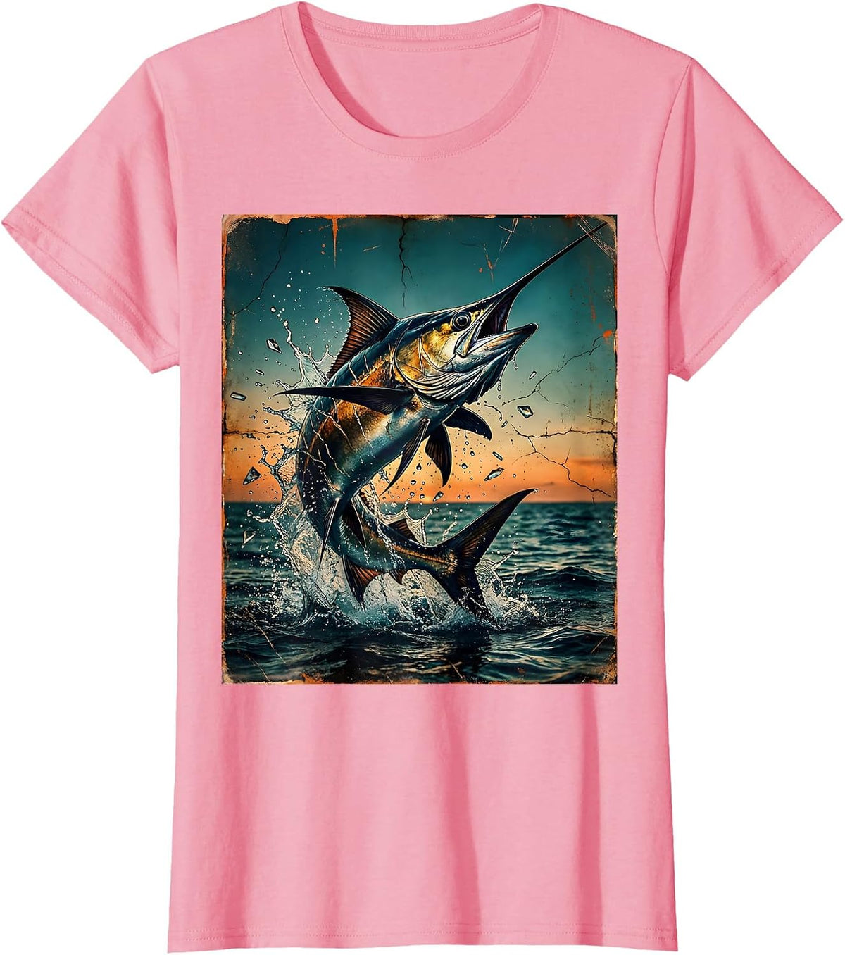 Women's Gulf of America Leaping Tarpon Dusk Illustration T-Shirt - Pink
