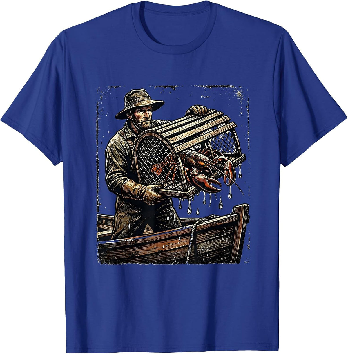 Lobster Trap Haul Fisherman Boat Graphic T-Shirt - Royal Blue