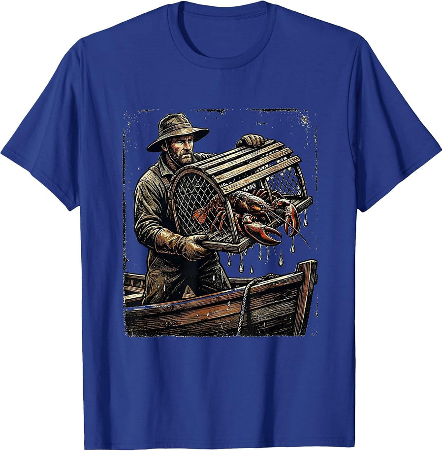 Lobster Trap Haul Fisherman Boat Graphic T-Shirt - Royal Blue