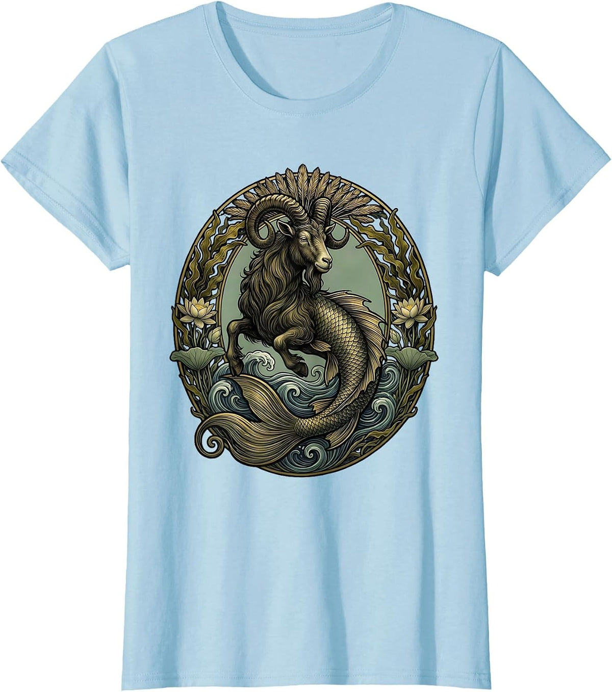 Capricorn Ancient Sea-Goat Stone Tablet Zodiac T-Shirt - Baby Blue