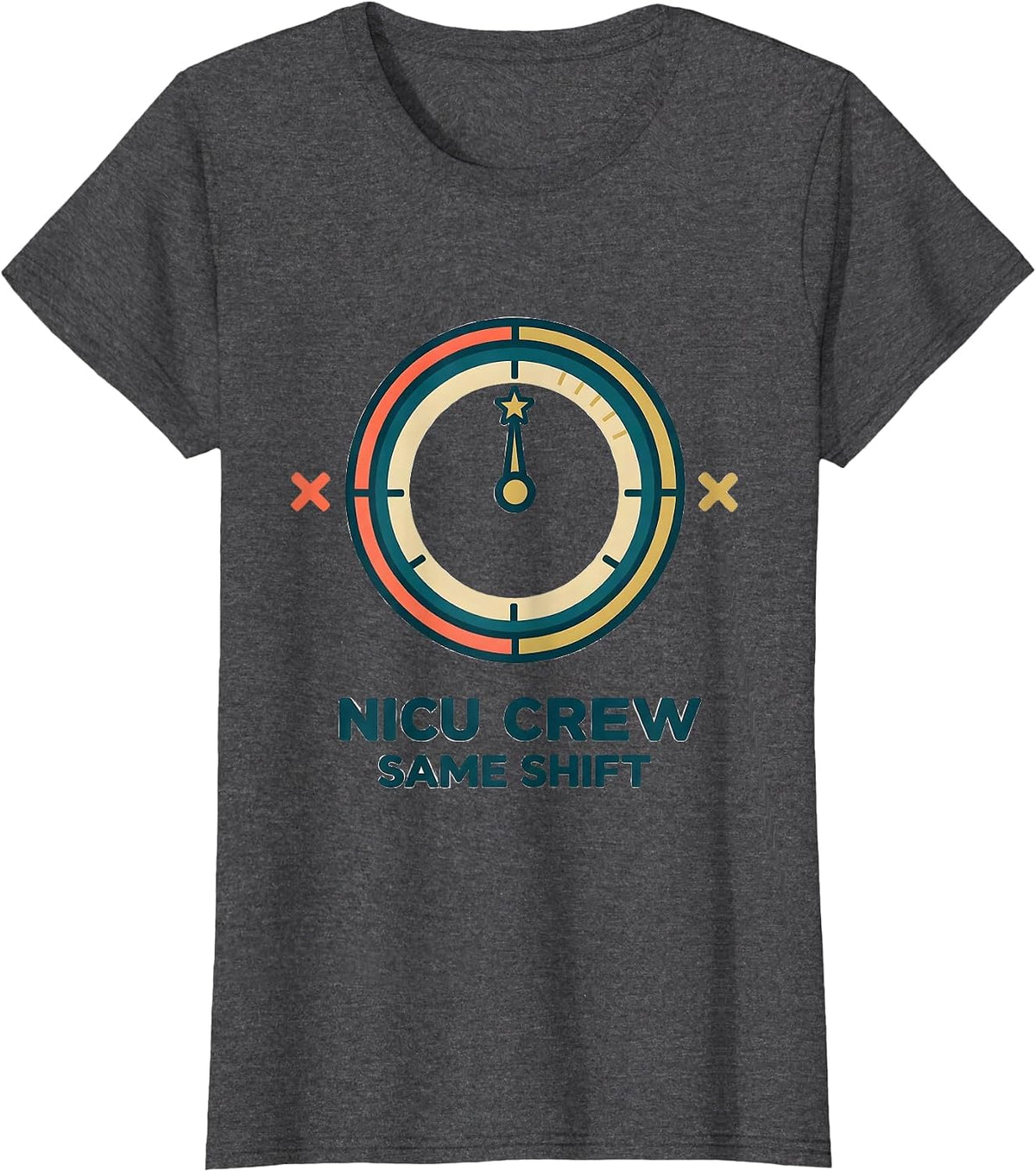 Women's NICU Crew Same Shift Funny Nurse New Year Eve Party Humor T-Shirt - Dark Heather Grey