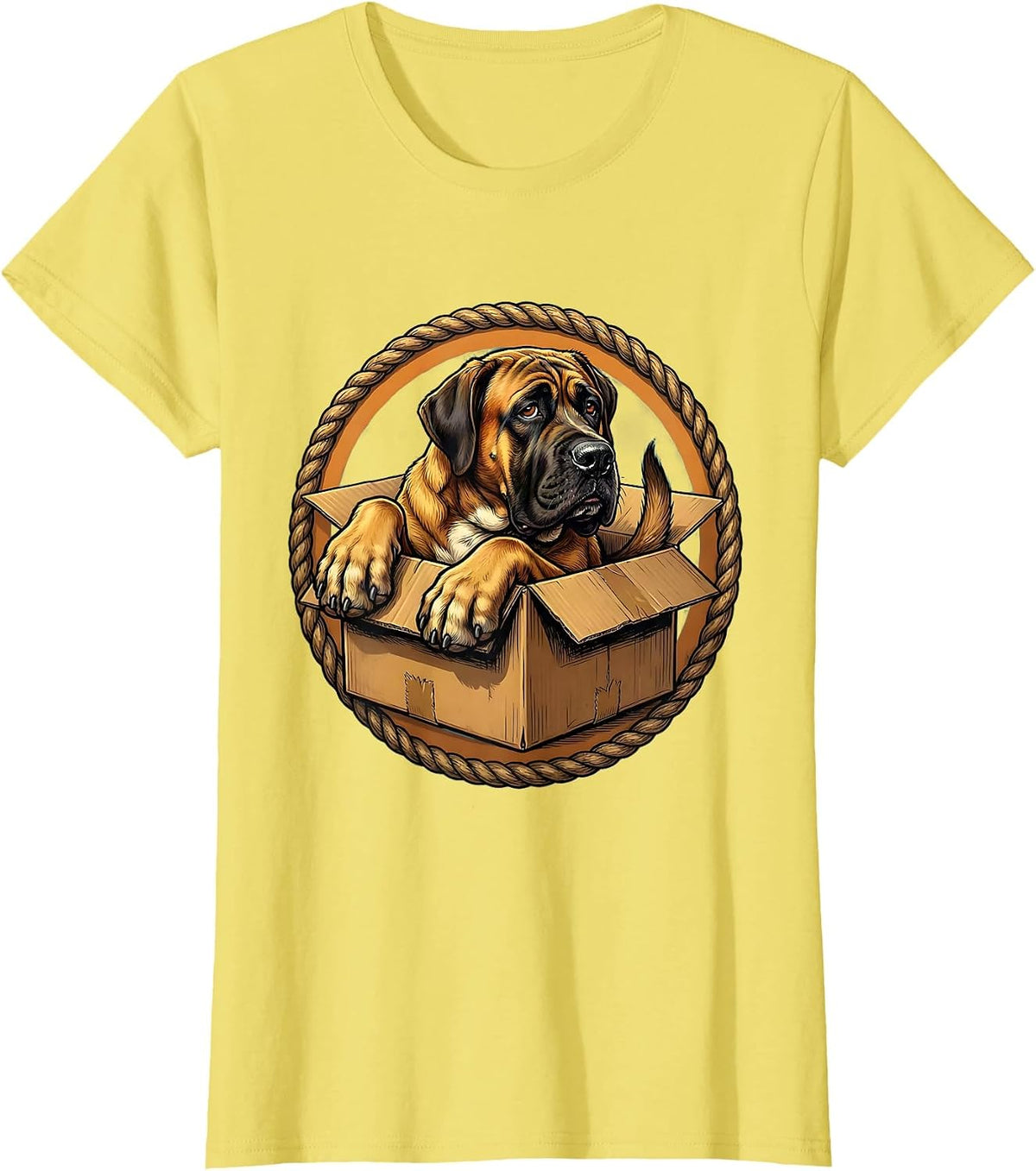 Women's Funny Great Dane Squeezing Into Tiny Box T-Shirt - Lemon Yellow