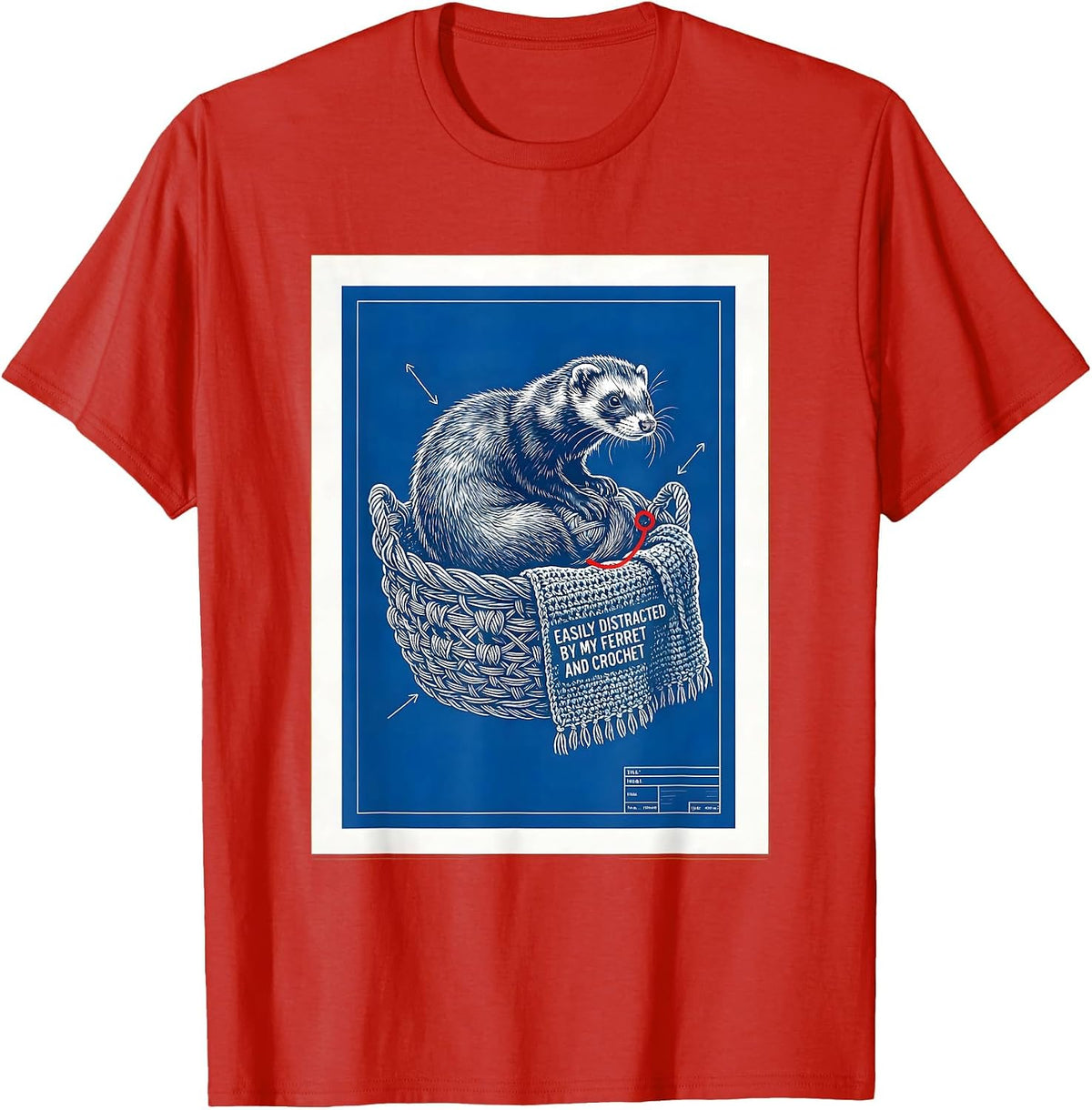 Men's Easily Distracted By My Ferret And Crochet Funny Ferret T-Shirt - Red