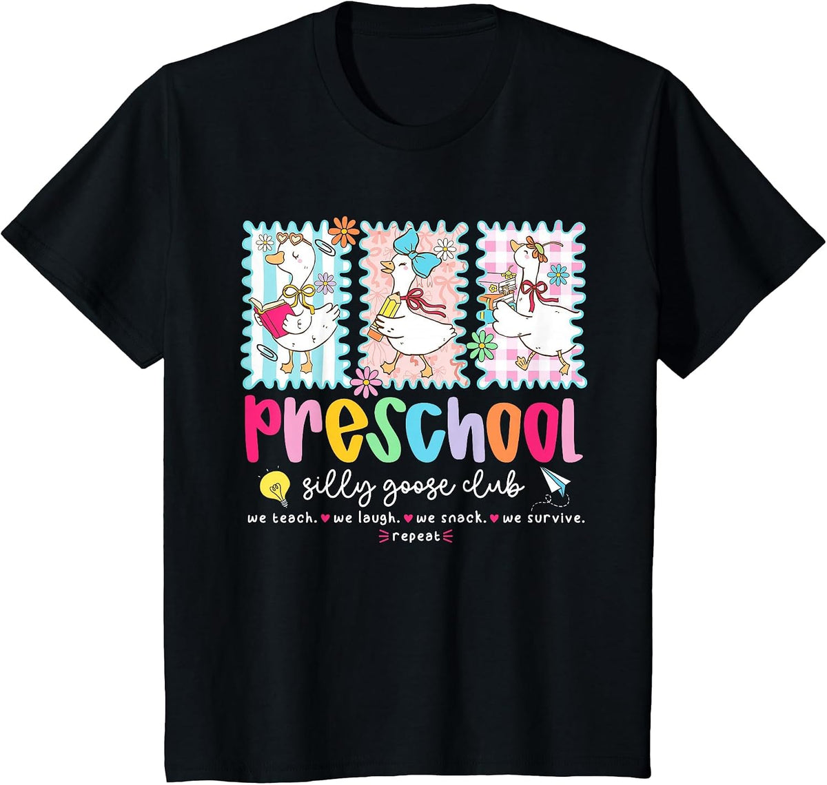 Preschool Goose Silly Teacher Funny Goose Back to School T-Shirt - Black