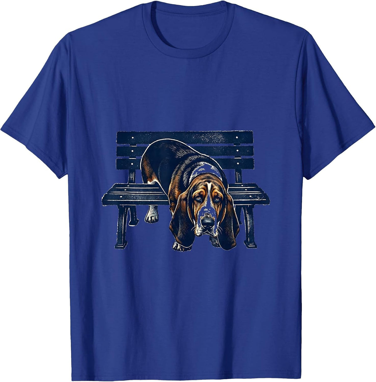 Basset Hound Under Bench Rubber Stamp Dog Lover Humor T-Shirt - Royal Blue