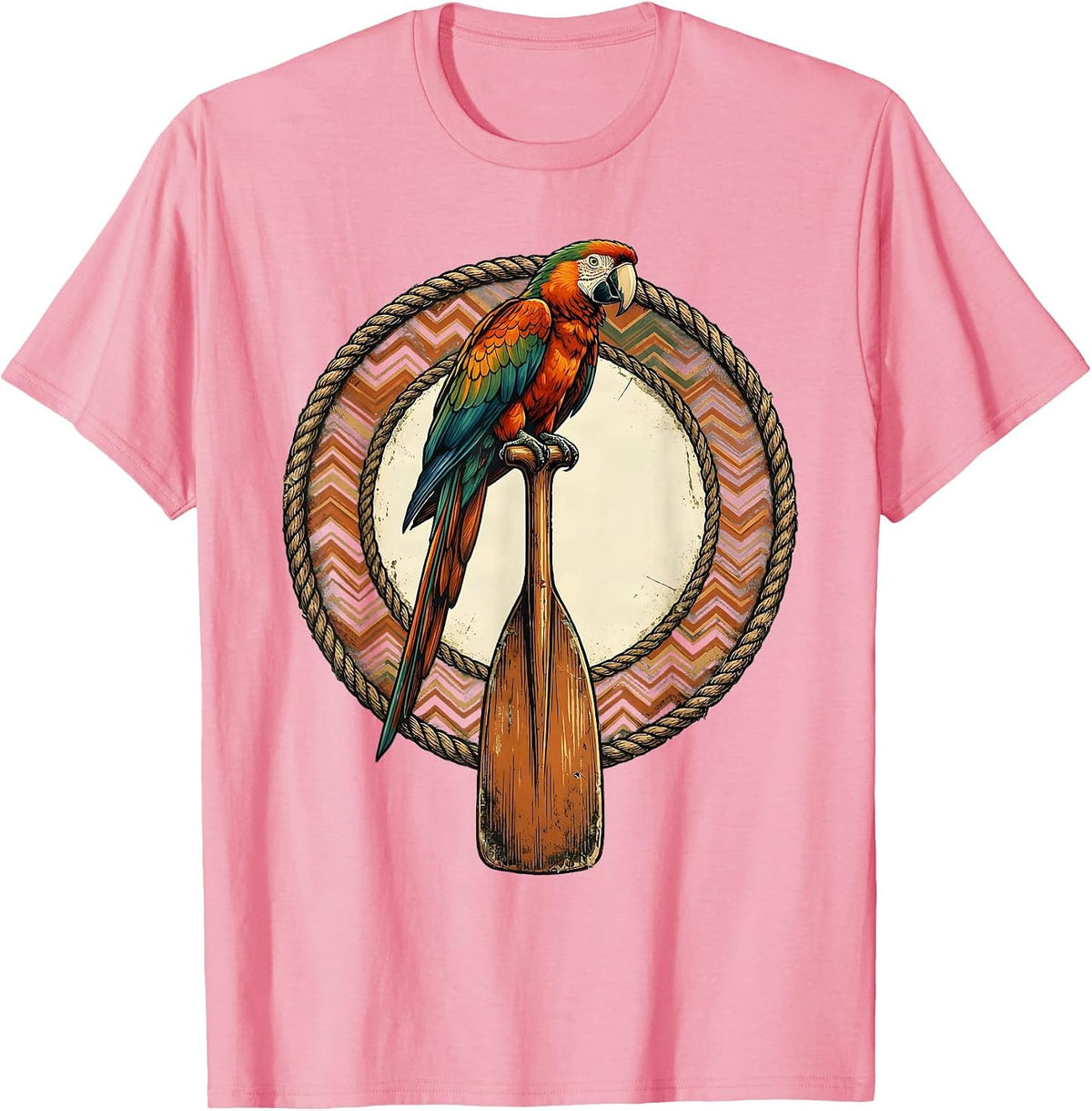 Aloha Parrot on Outrigger Canoe Paddle T-Shirt - Pink