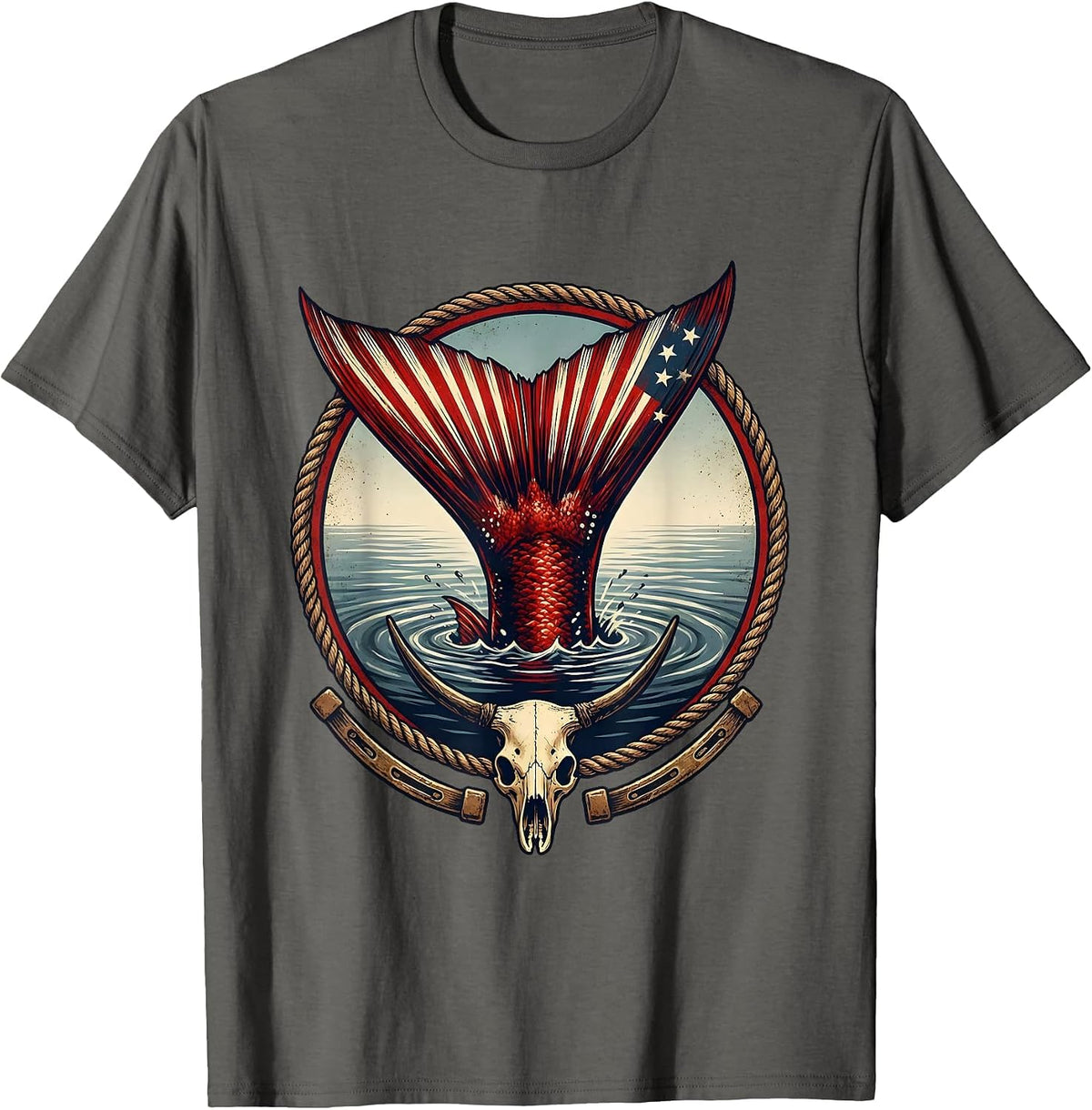 Men's Redfish Tail Gulf of America Fishing Illustration T-Shirt - Asphalt Grey