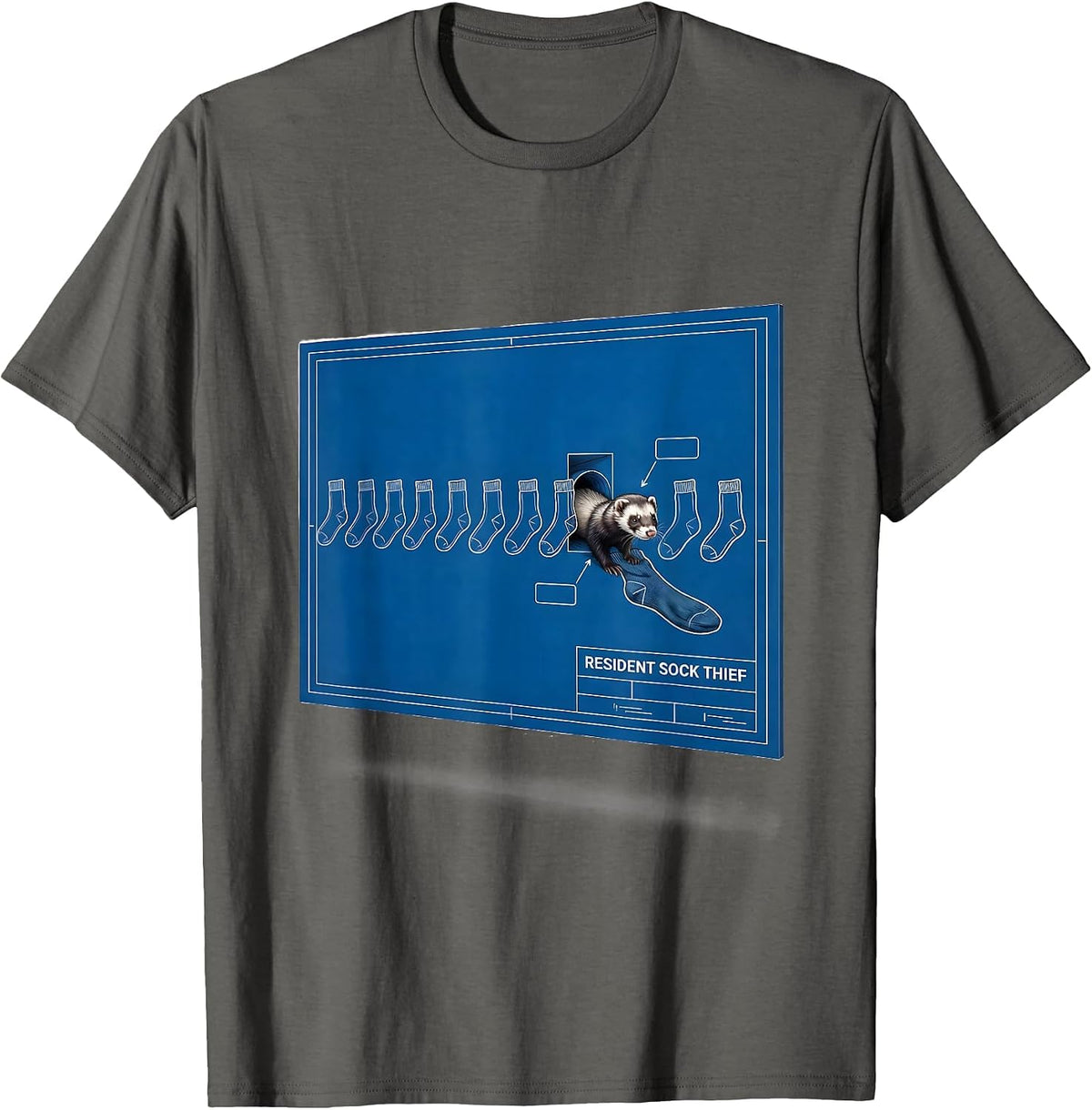 Men's Resident Sock Thief Funny Ferret Lover Gift T-Shirt - Asphalt Grey