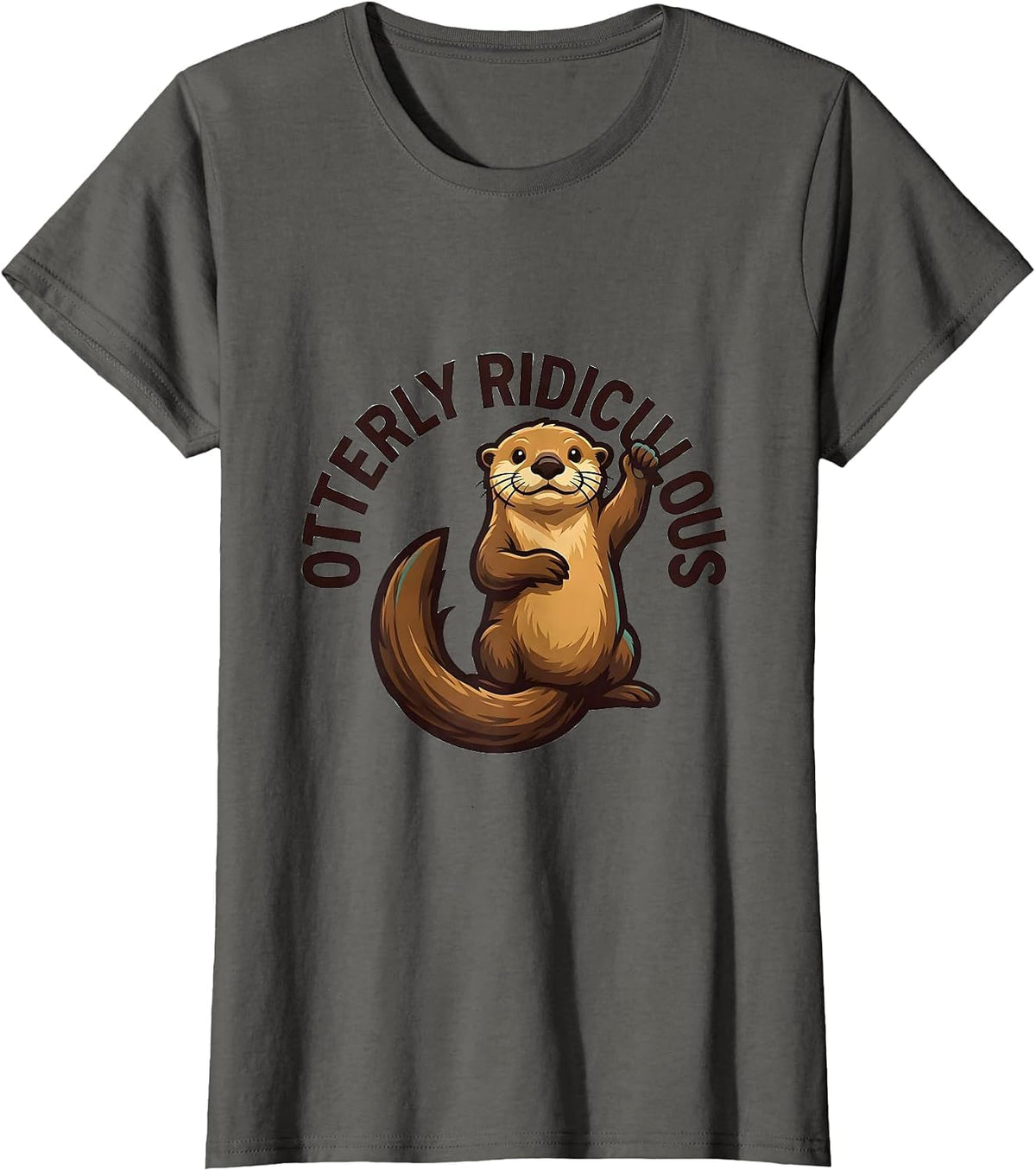 Women's Otterly Ridiculous Funny Otter Lover Mascot Logo T-Shirt - Asphalt Grey