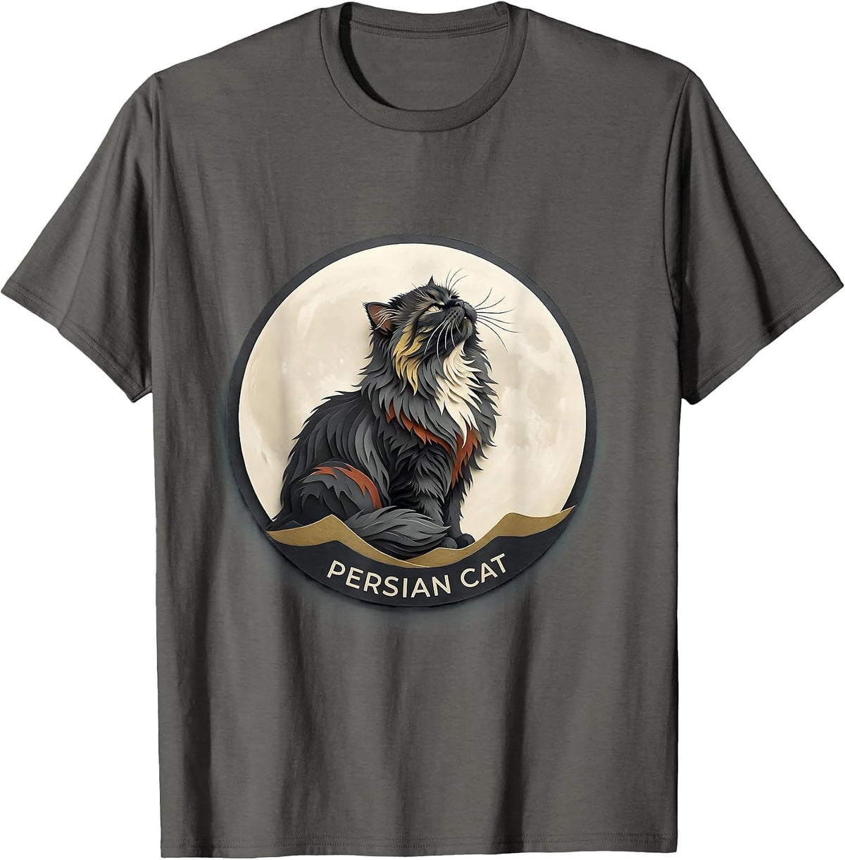 Persian Cat Whimsical Nostalgic Fantasy Breed Portrait T-Shirt - Asphalt Grey