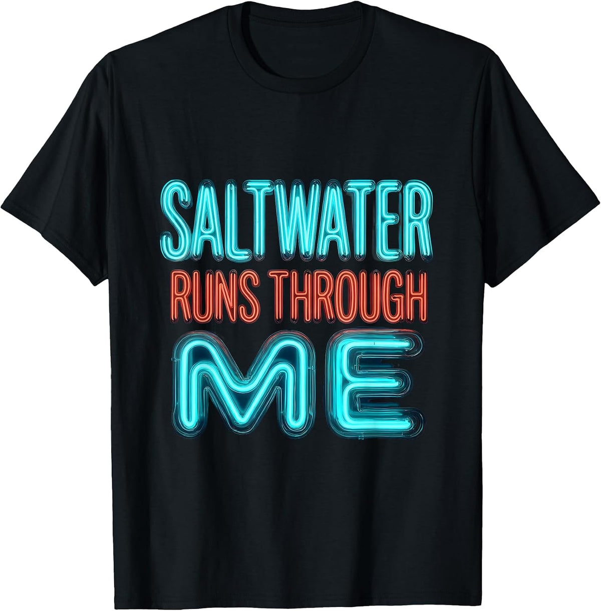 Men's Saltwater Runs Through Me Pirate Design T-Shirt - Black