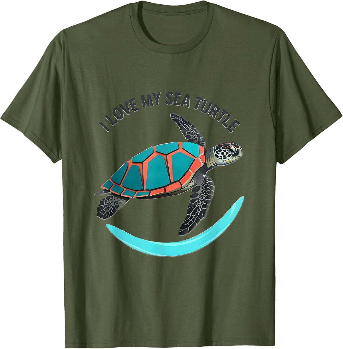 Men's I Love My Sea Turtle Midcentury Modern Ocean Animal Lover T-Shirt - Olive Green