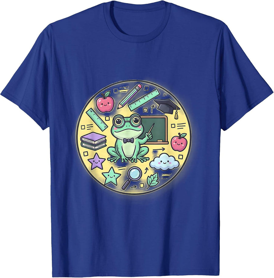 Frog Professor Chalkboard College Kids Graphic T-Shirt - Royal Blue