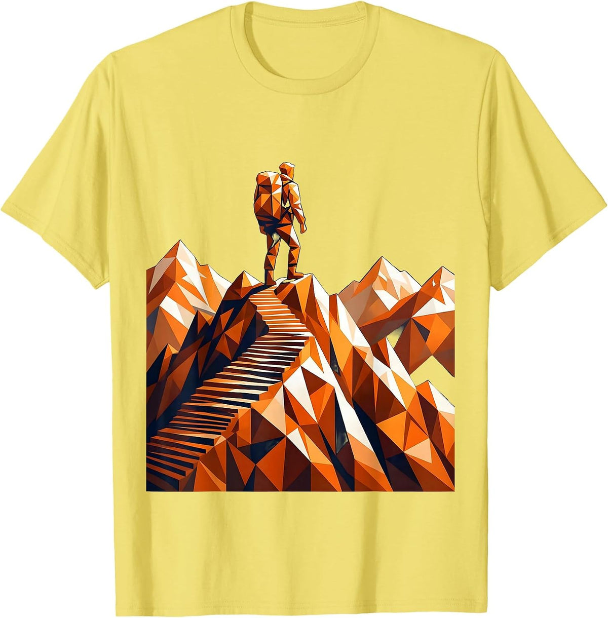 Men's Lone Hiker Mountain Ridge Silhouette T-Shirt - Lemon Yellow