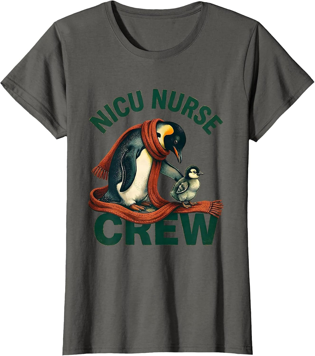 Women's NICU Nurse Crew Storybook Penguin Parent Cute Pediatric T-Shirt - Asphalt Grey