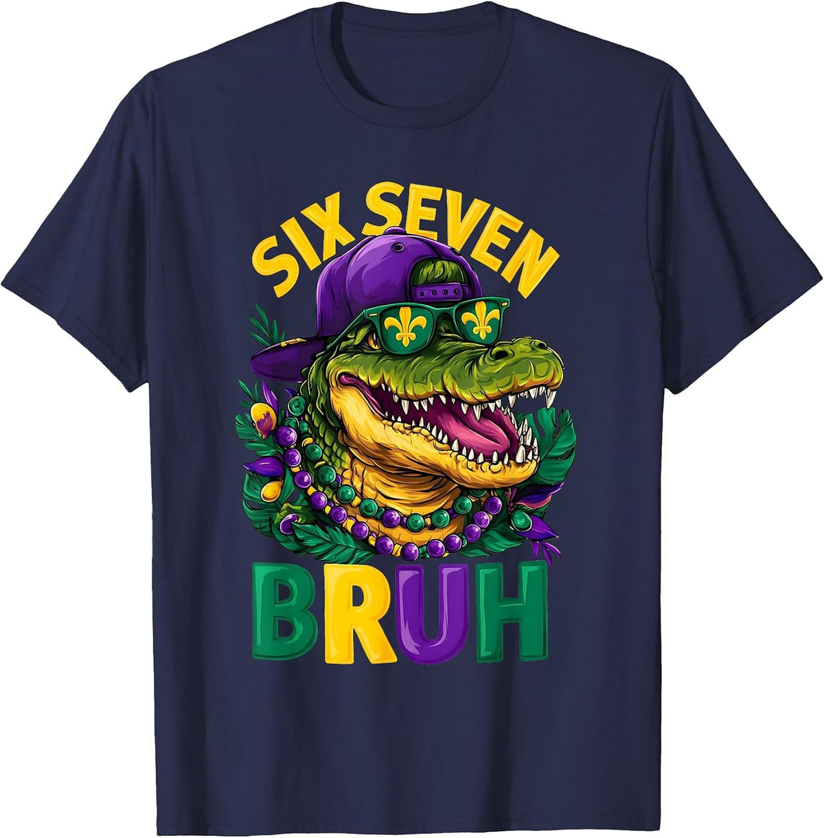 Mardi Gras Six Seven Bruh Mardigator Alligator 6 7 Meme Boy T-Shirt - Navy Blue