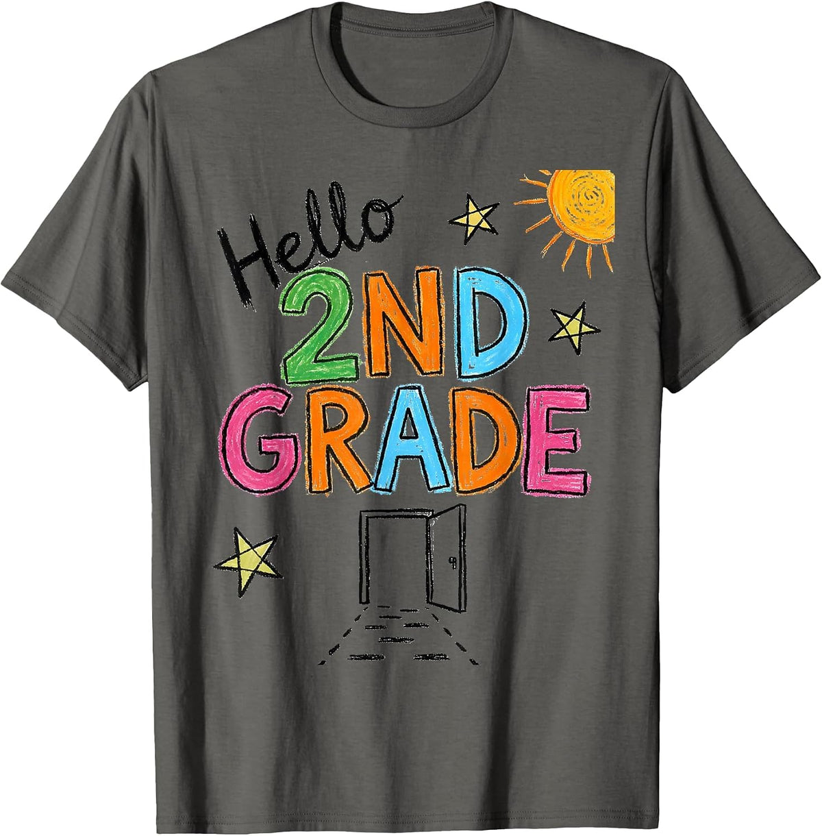 Men's Hello 2nd Grade Naive Kidcore Back to School Teacher Student T-Shirt - Asphalt Grey