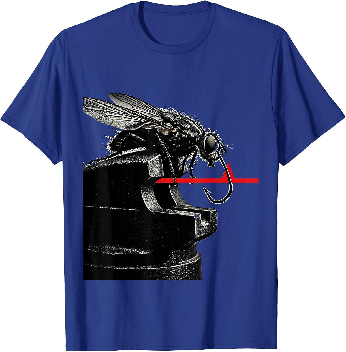 Angled Fly-Tying Vise Hook and Feather Hobby Pulse Line T-Shirt - Royal Blue
