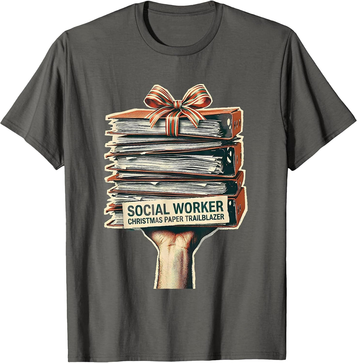 Social Worker, Christmas Paper Trailblazer Funny T-Shirt - Asphalt Grey