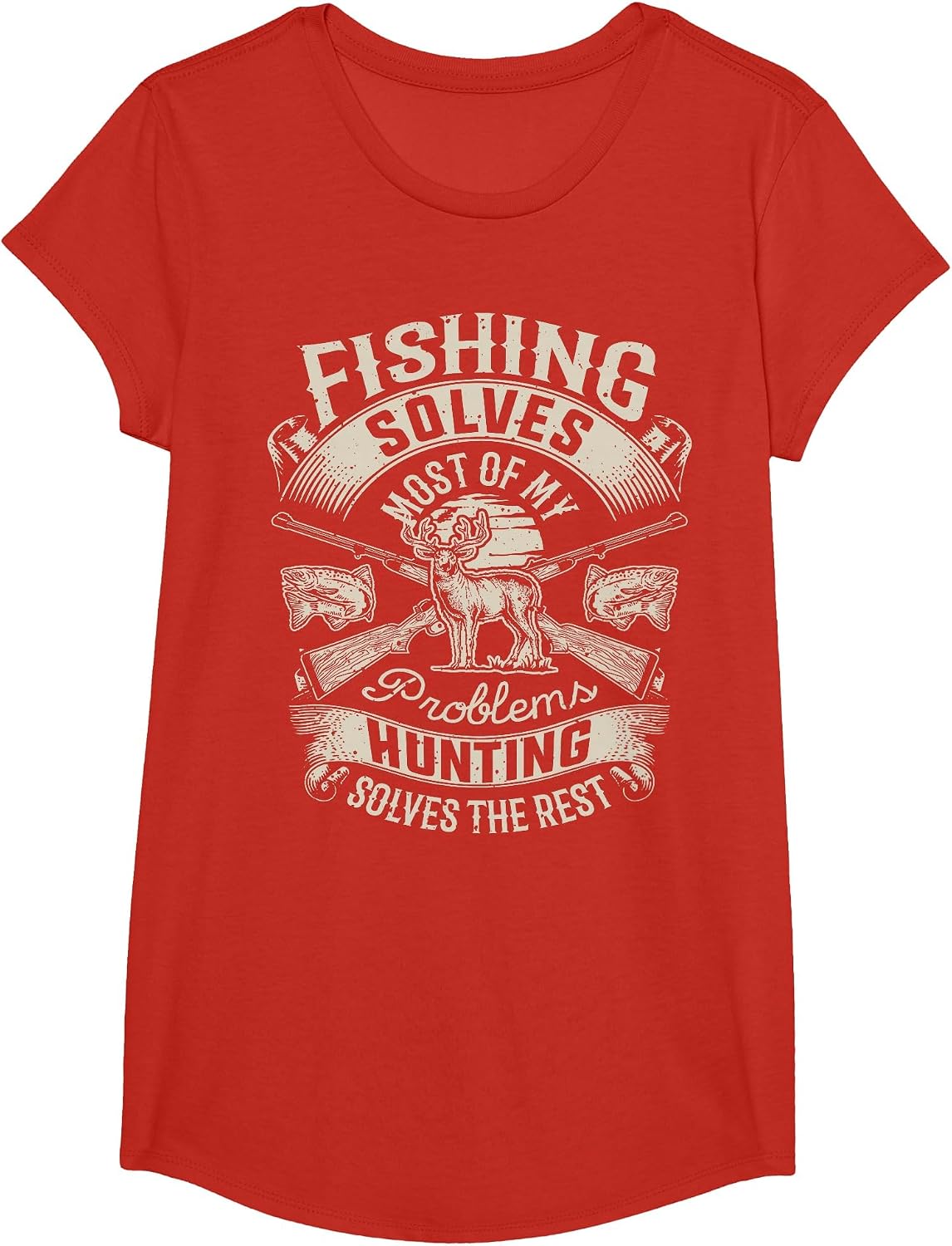 Fishing Solves Most of My Problems T Shirt Hunting Hunter T-Shirt - Girls Red