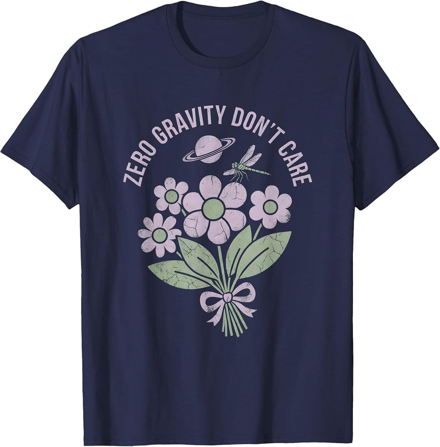 Zero Gravity Don't Care Funny Space Design T-Shirt - Navy Blue