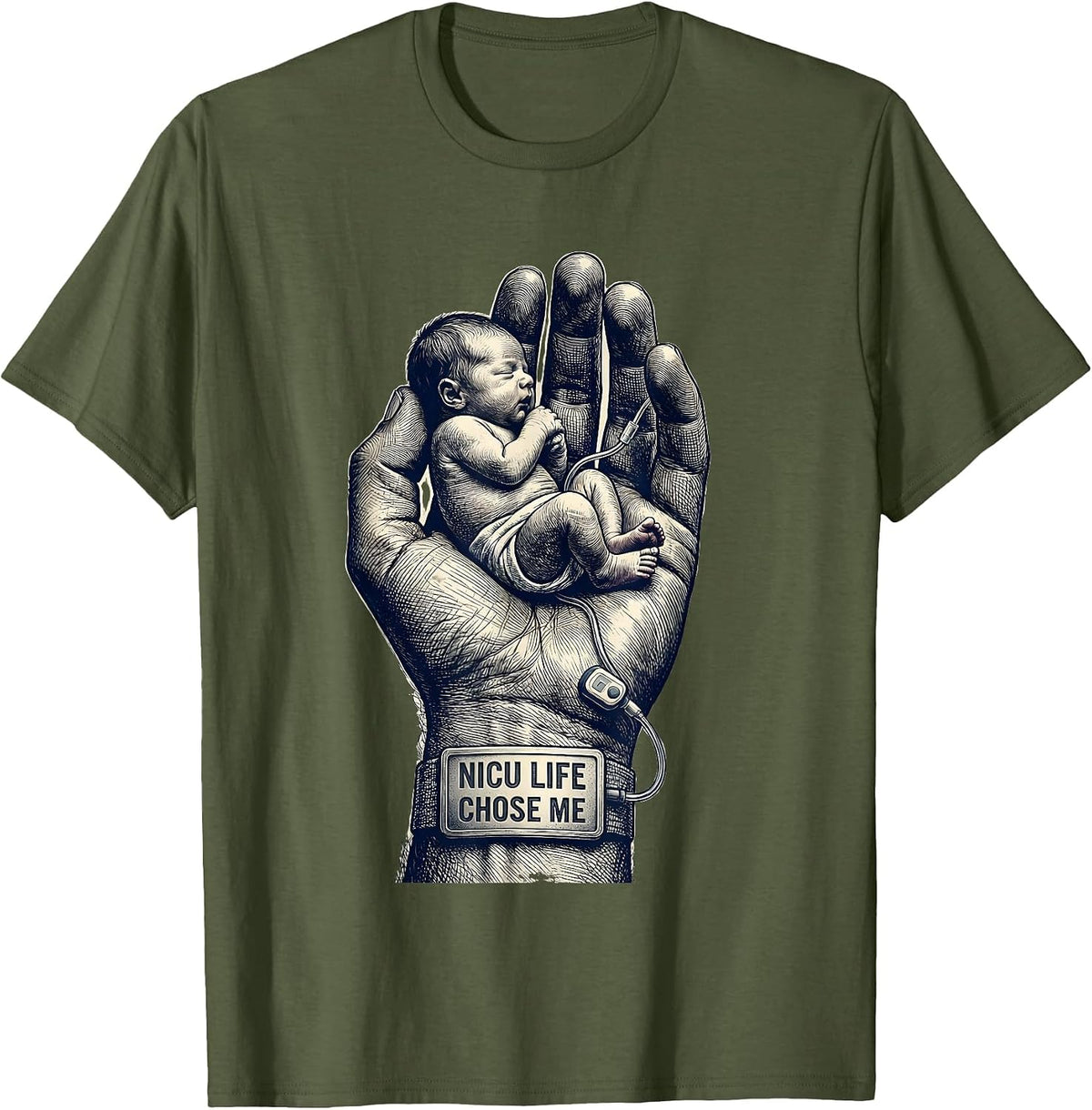 NICU Life Chose Me NICU Nurse Design T-Shirt - Olive Green
