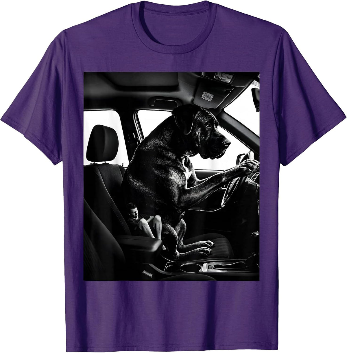 Men's Great Dane Passenger Dog Meme Humor Car Interior T-Shirt - Purple