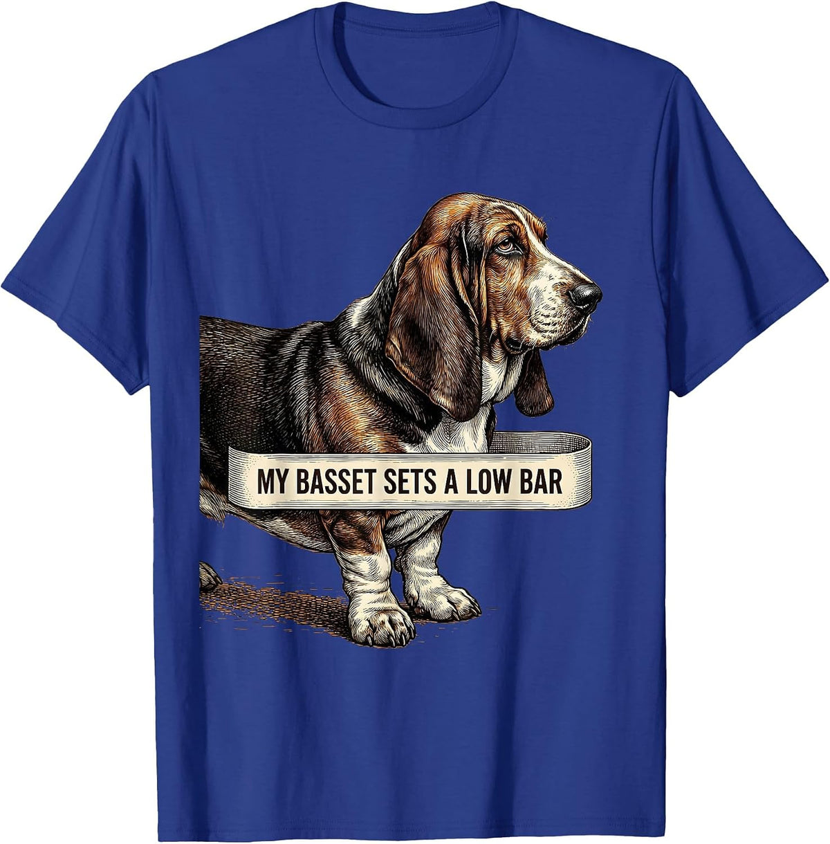 Men's My Basset Sets A Low Bar Funny Basset Hound Dog Lover Gift T-Shirt - Royal Blue