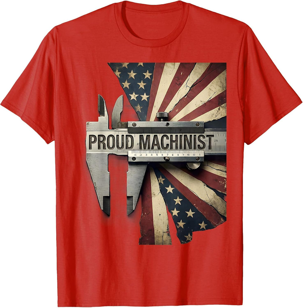 Men's Proud Machinist Vintage American Flag Occupation Role Pride T-Shirt - Red