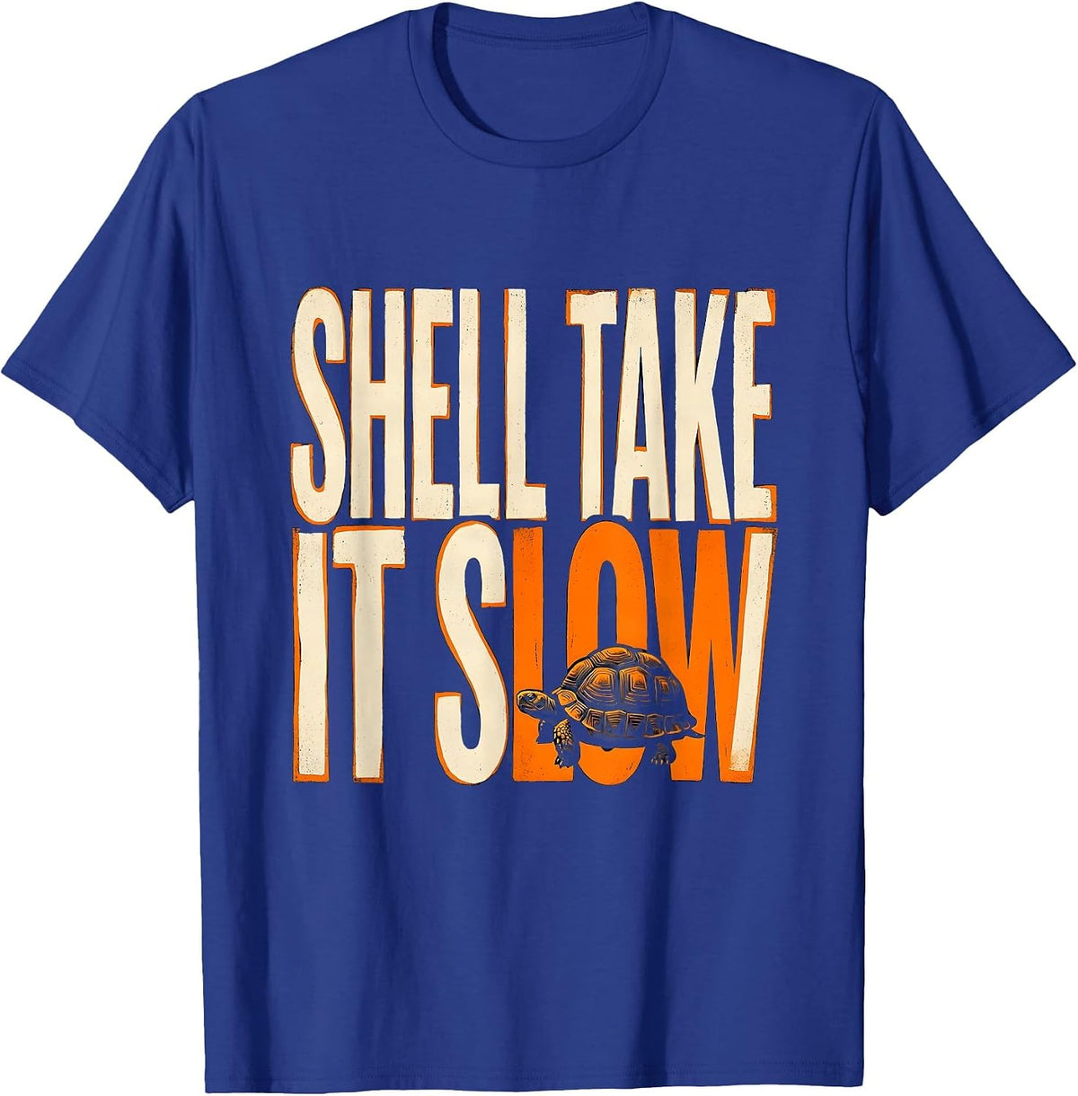 Men's Shell Take It Slow Stencil Graphic Turtle Lover Humor T-Shirt - Royal Blue