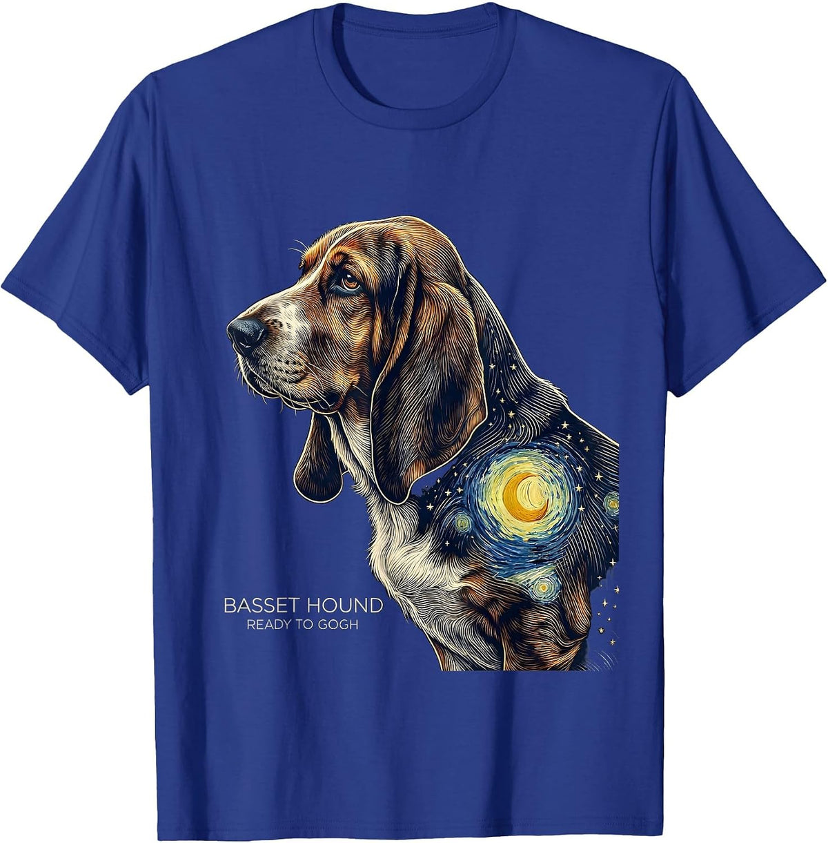 Men's Basset Hound Ready to Gogh Line Art Dog Lover Gift T-Shirt - Royal Blue