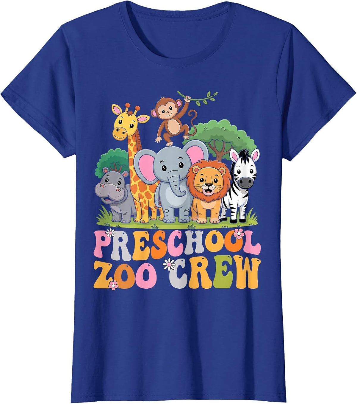 Preschool Zoo Crew Safari Animal Pre-K Teacher Student T-Shirt - Royal Blue