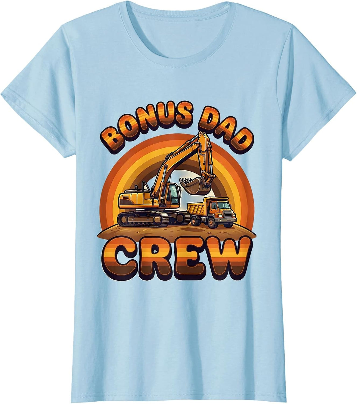BONUS DAD CREW Retro 70s Funny Construction Excavator Kids T-Shirt - Baby Blue
