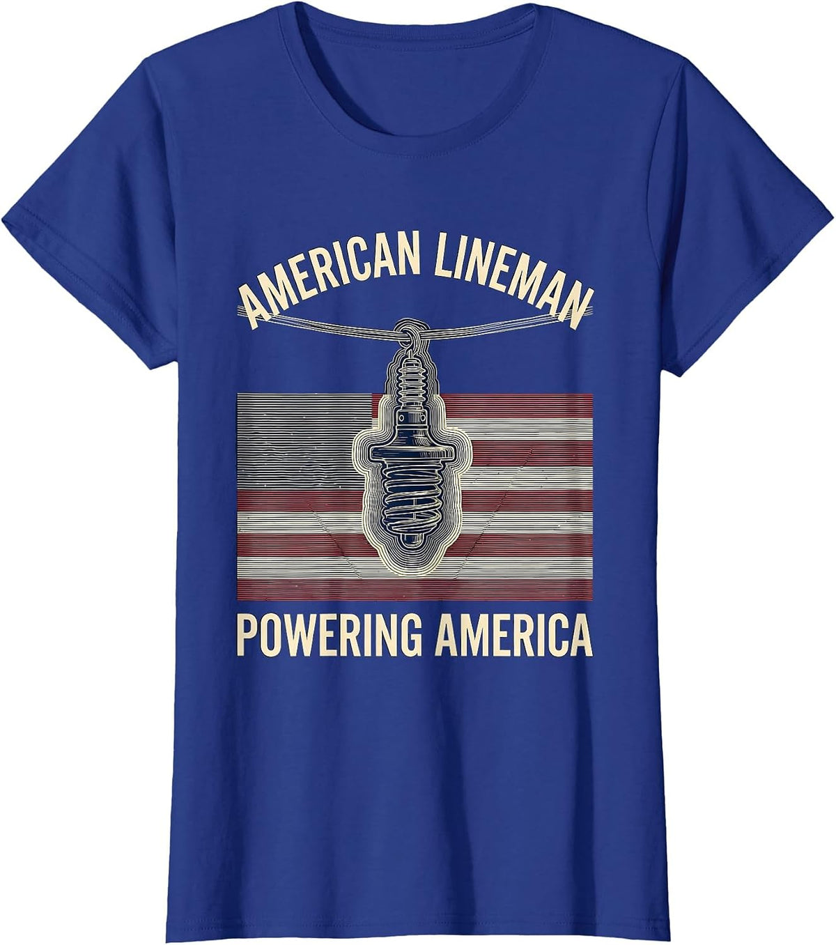 Women's American Lineman Powering America Patriotic Skilled Trades T-Shirt - Royal Blue