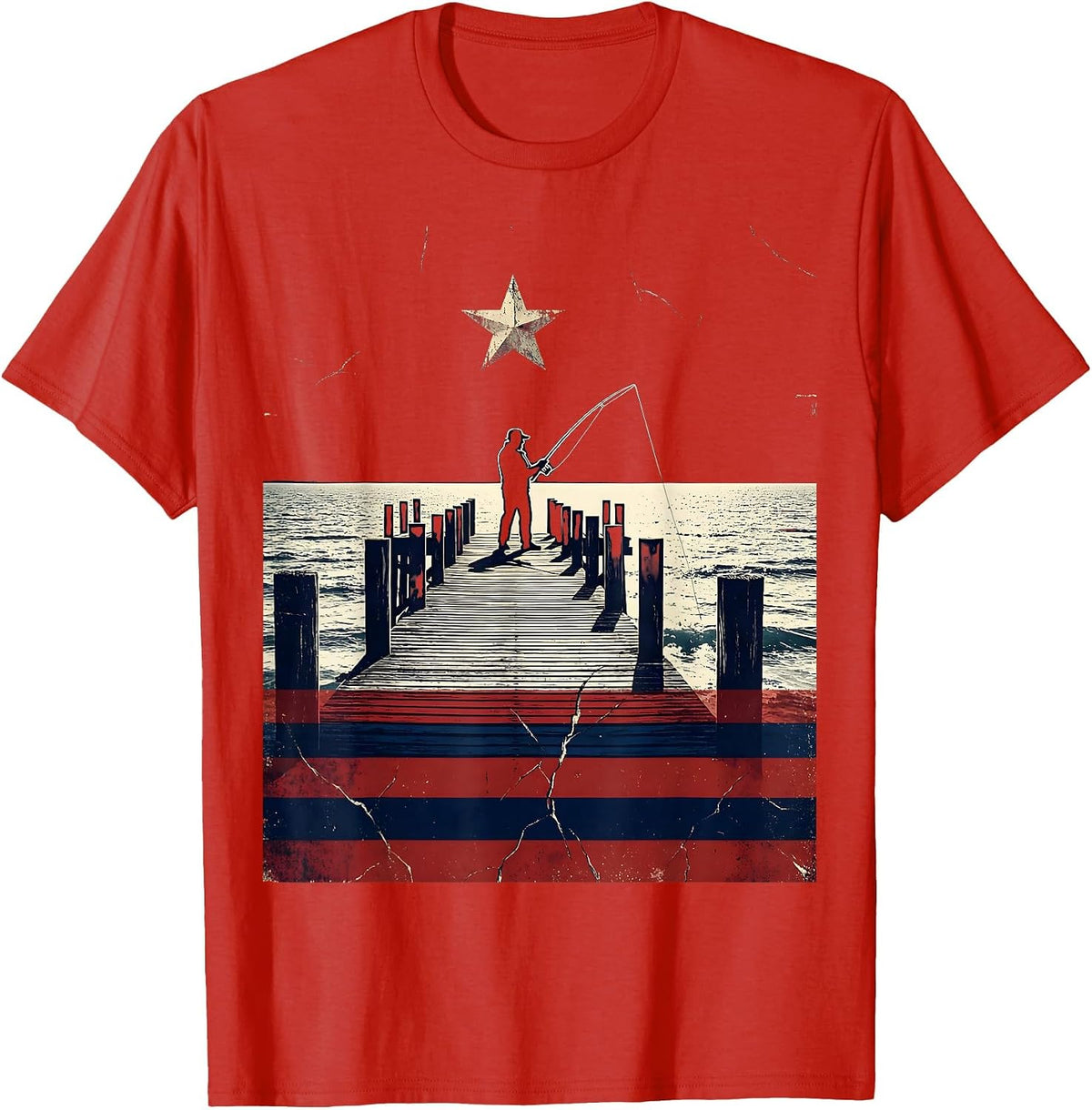 Men's Gulf of America Fisherman Pier Casting Line T-Shirt - Red