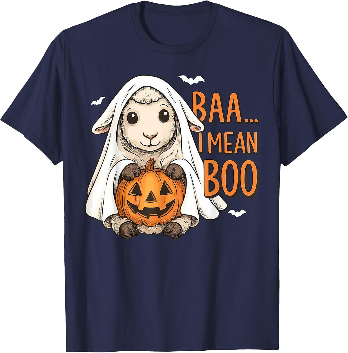 Baa I Mean Boo Ghost Sheep Halloween Ghost Sheep T-Shirt - Navy Blue